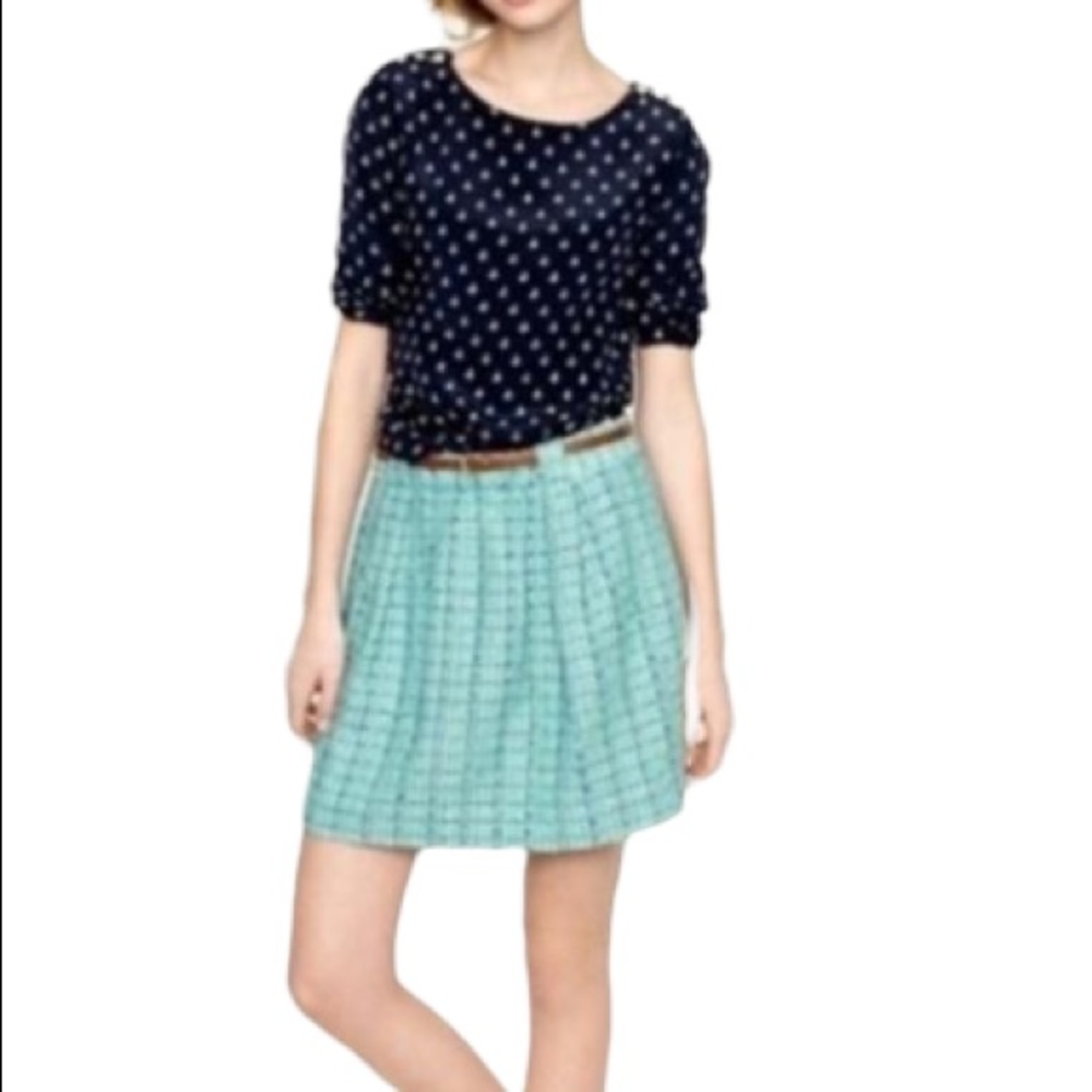 J. CREW Pleated Skirt in Blue Green Tweed. Size: 2 - Picture 9 of 9